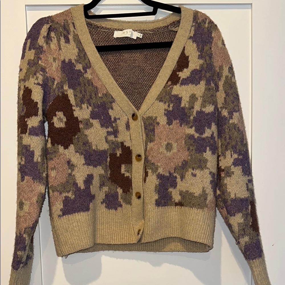Astr Purple and Brown Camouflage Cardigan Sweater